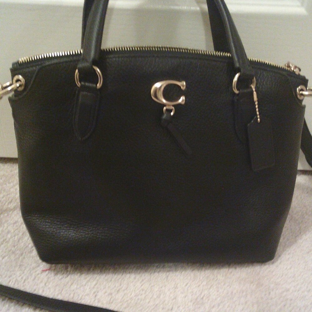 Coach Black Medium Pebbled Leather Remi Satchel